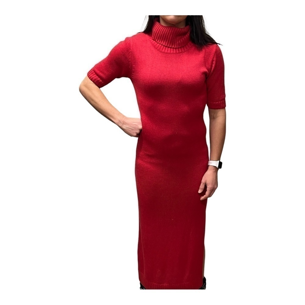 LULU’S red turtleneck long sweater dress.